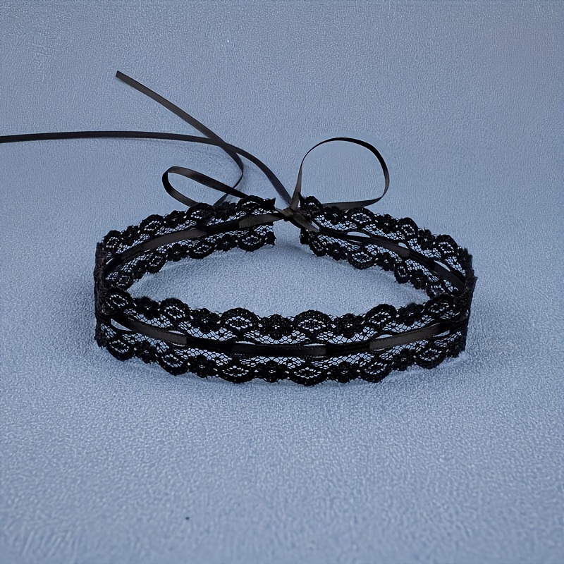 2pcs Handmade Black & White Lace Choker Necklace Set